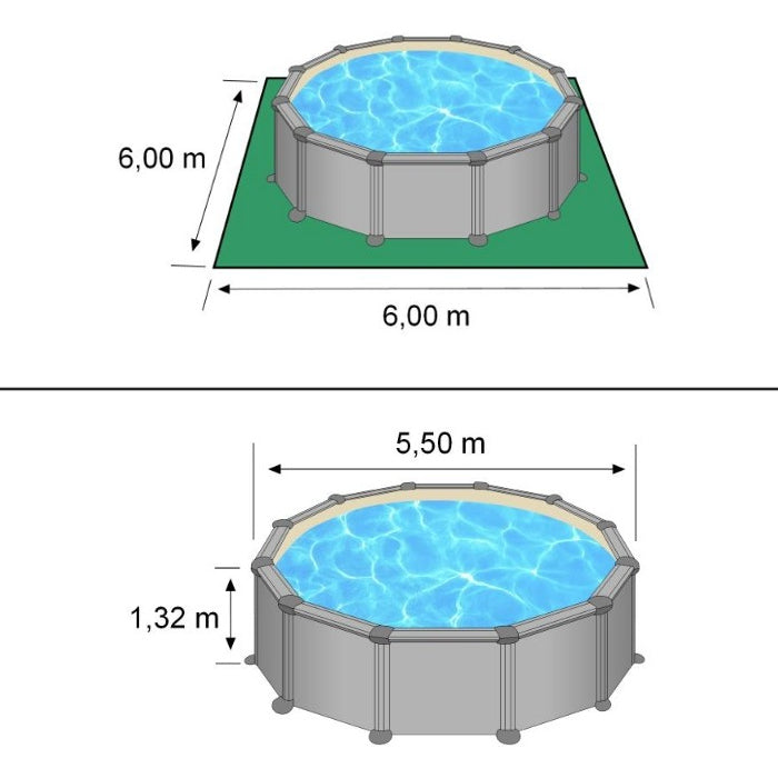 Piscina fuoriterra Grè GROENLANDIA fantasia Nordic Ø 550 X H 132, filtro SABBIA ingombri