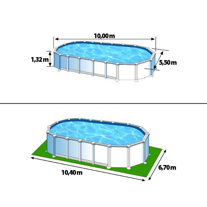 HAITI - 1000 x 550 x h 132 cm - filtro SABBIA - piscina fuoriterra rigida in acciaio colore bianco - Grè ingombro