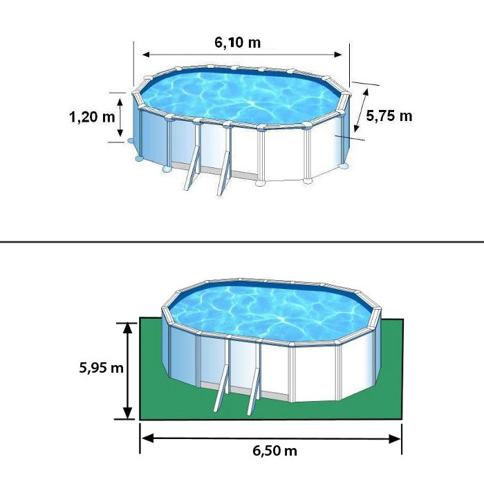 BORA BORA - 610 x 375 x h120 cm - filtro CARTUCCIA - Piscina fuoriterra rigida in acciaio colore bianco Dream Pool - Grè ingombro