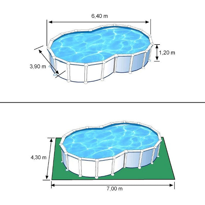 VARADERO - 640 x 390 x h120 cm - filtro SABBIA - piscina fuoriterra rigida in acciaio colore bianco Dream Pool - Grè ingombro