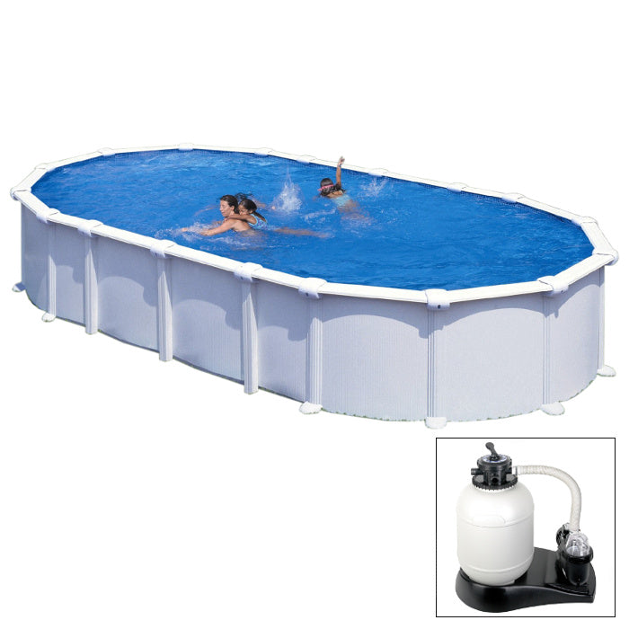 HAITI - 730 x 375 x h 132 cm - filtro SABBIA - piscina fuoriterra rigida in acciaio colore bianco - Grè