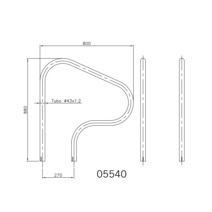 Coppia maniglioni di risalita per piscina Ø 43 mm 800x800 mm in inox per cemento Astralpool da annegare, dimensioni