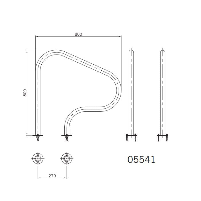 Coppia maniglioni di risalita per piscina Ø 43 mm 800x800 mm in inox con flange AISI-316, dimensioni