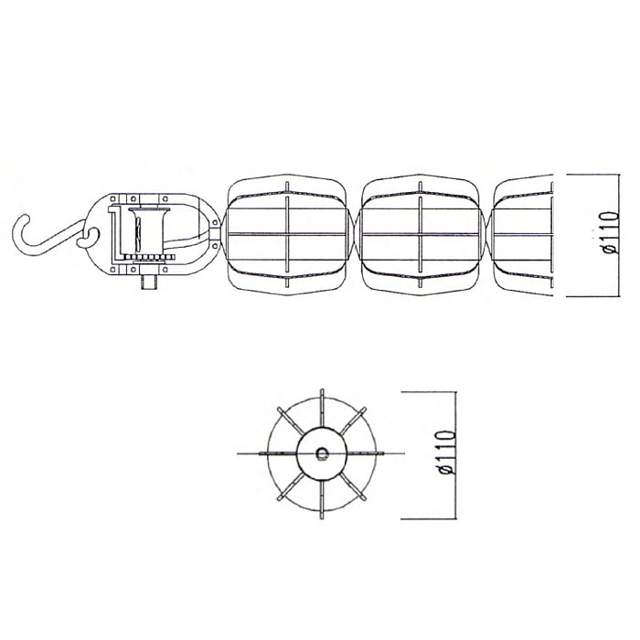 Corsia galleggiante NO WAVE da 25 m Ø 110 frangionda Patentverwag disegno tecnico