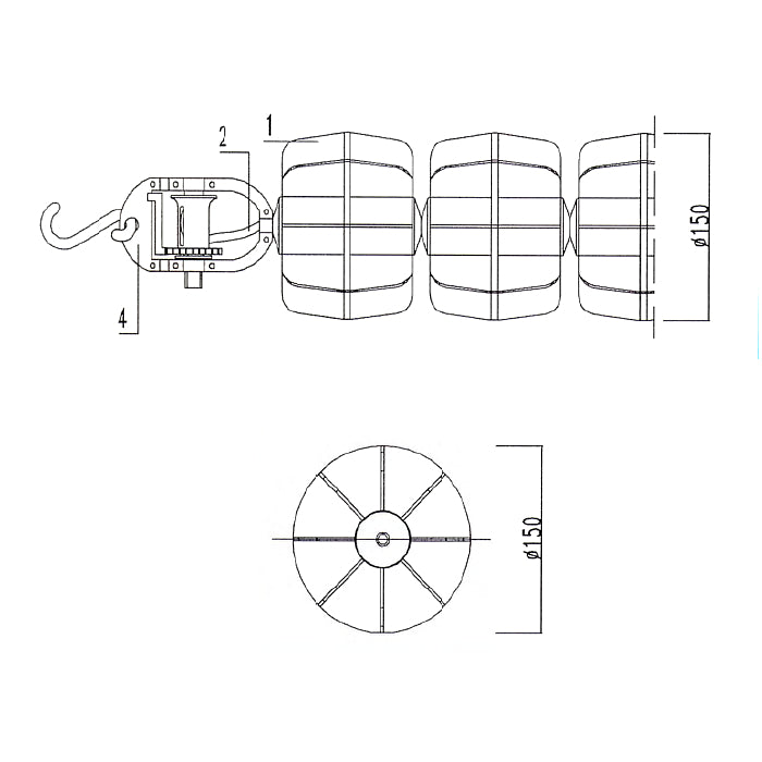 Corsia galleggiante NO WAVE MAXI da 25 mt Ø 150 mm modello olimpico Patentverwag disegno