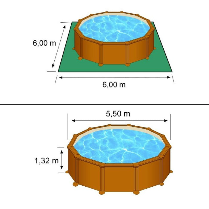 MAURITIUS Ø 550 x h 132 - filtro SABBIA - Piscina fuoriterra rigida in acciaio fantasia legno Dream Pool - Grè ingombri