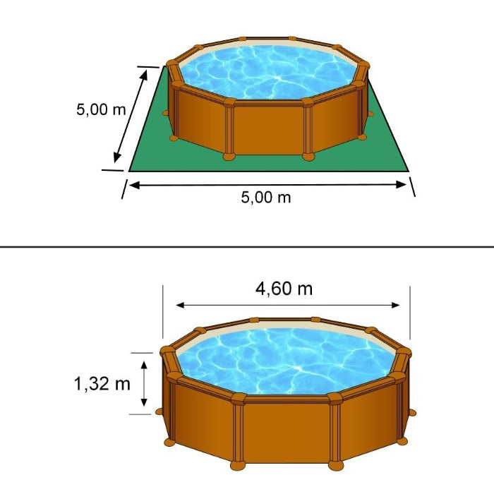 MAURITIUS Ø 460 x h 132 - filtro SABBIA - Piscina fuoriterra rigida in acciaio fantasia legno Dream Pool - Grè ingombri