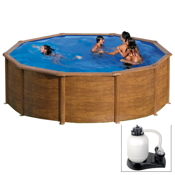 PACIFIC Ø 460 x h 120 - filtro SABBIA - Piscina fuoriterra rigida in acciaio fantasia legno Dream Pool - Grè