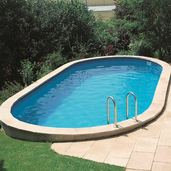 Piscina da interrare 700 x 320 x h 120 cm filtro SABBIA rigida in acciaio In Ground Pool Grè ambientata