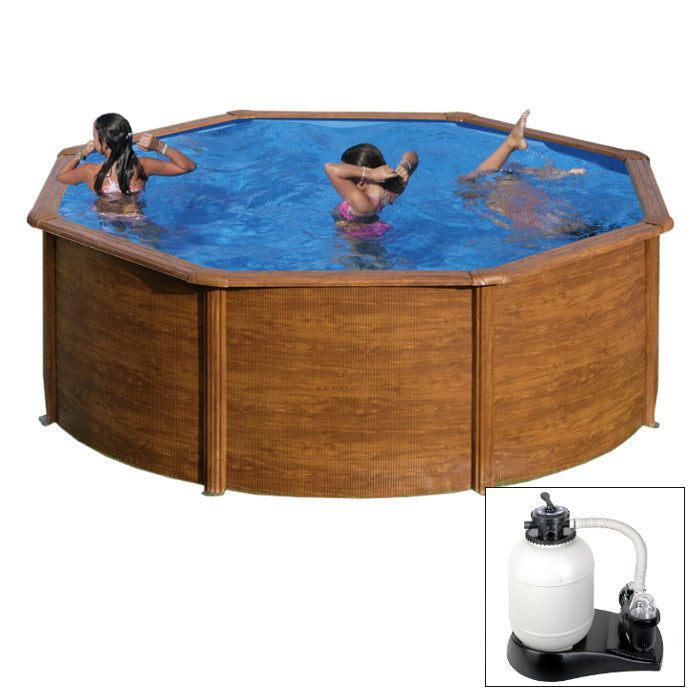 PACIFIC Ø 240 x h 120 - filtro SABBIA - Piscina fuoriterra rigida in acciaio fantasia legno Dream Pool - Grè