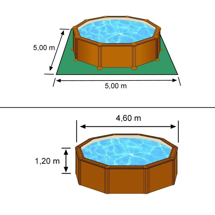 SICILIA Ø 460 x h 120 - filtro cartuccia - Piscina fuoriterra rigida in acciaio fantasia legno Dream Pool - Grè ingombri
