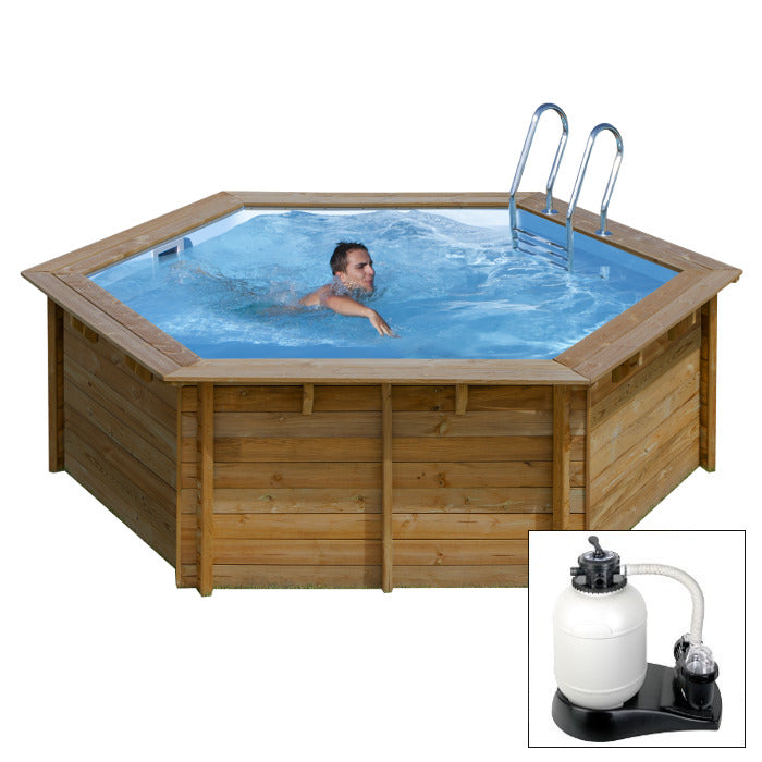 VANILLE 2, piscina fuori terra in legno Gré, ø 343 x h 116, filtro SABBIA