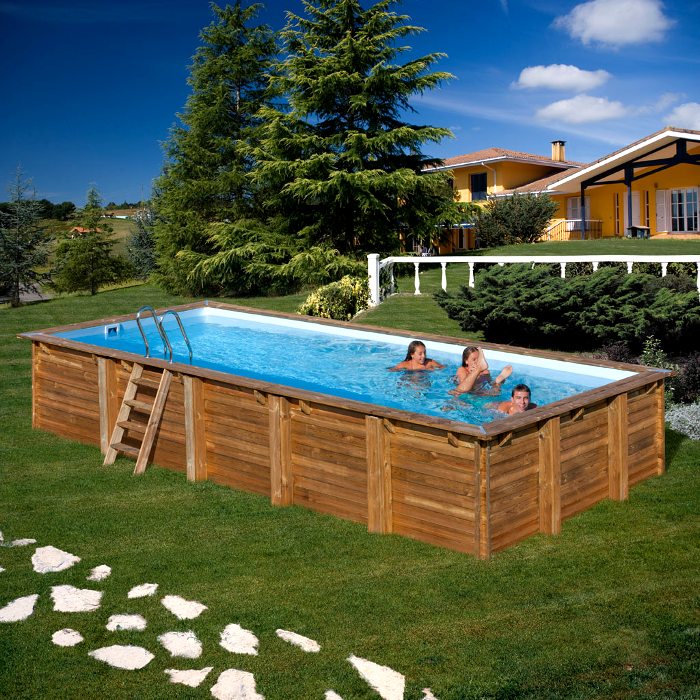 MINT 970 x 380 x h 142 - filtro a SABBIA - piscina fuori terra RETTANGOLARE in legno sistema ad incastro - Gré ambientata