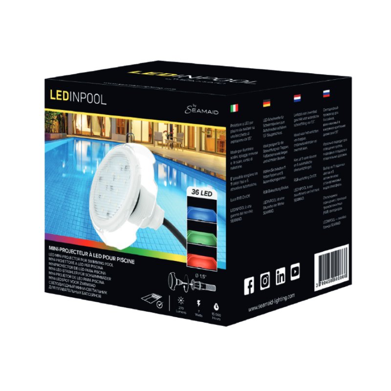 Faro per piscina / Lampada / Mini proiettore led RGB Seamaid 36 Led 7W packaging 