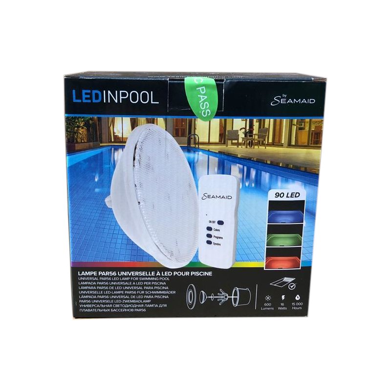 Faro per piscina led PAR56 Seamaid, 90 Led RGB con telecomando 16W packaging