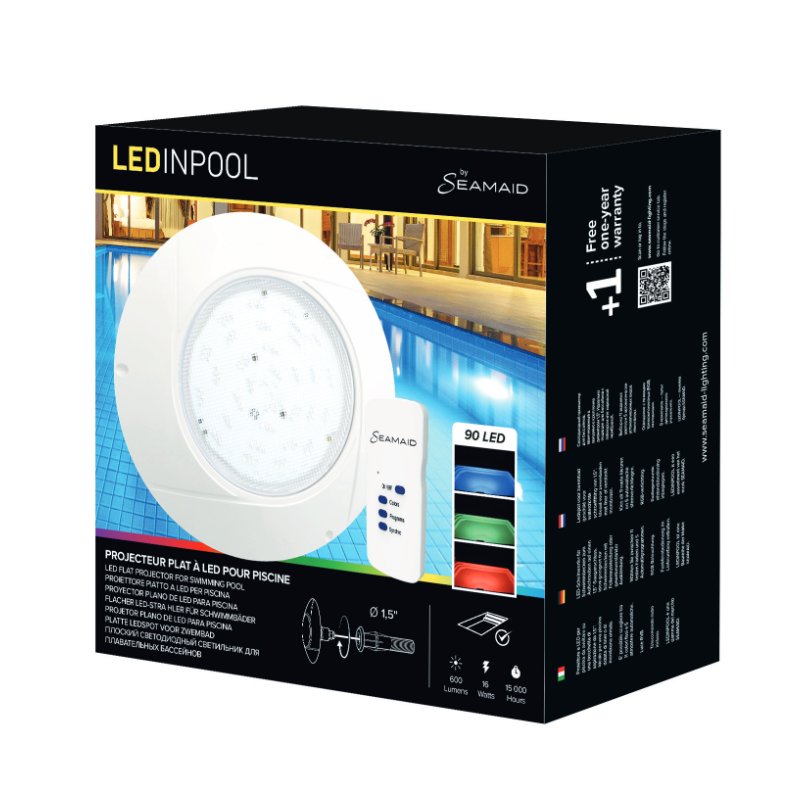 Seamaid 502877 Proiettore piatto piscina PAR56 led RGB con telecomando packaging