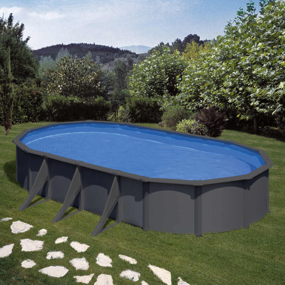 ANTRACITE 730x375 h 120 cm, filtro sabbia, piscina fuoriterra in composito CONTRAFFORTI
