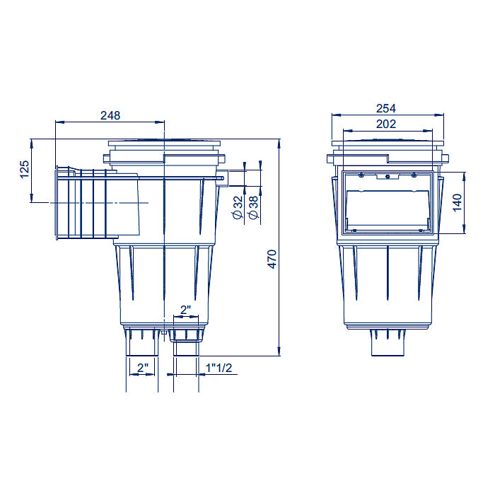 Skimmer bocca standard stretta in ABS 17,5 Lt per piscina in cemento Astralpool bianco dimensioni