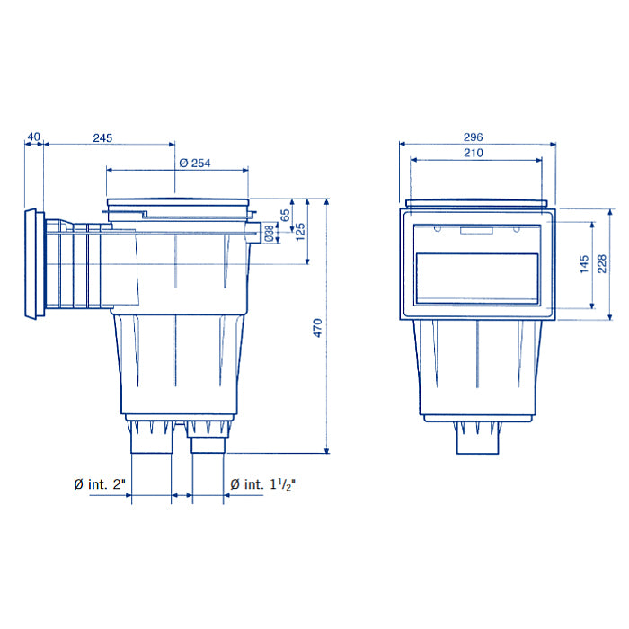 Skimmer bocca standard e flangia in ABS 17,5 Lt per piscina in cemento Astralpool bianco dimensioni