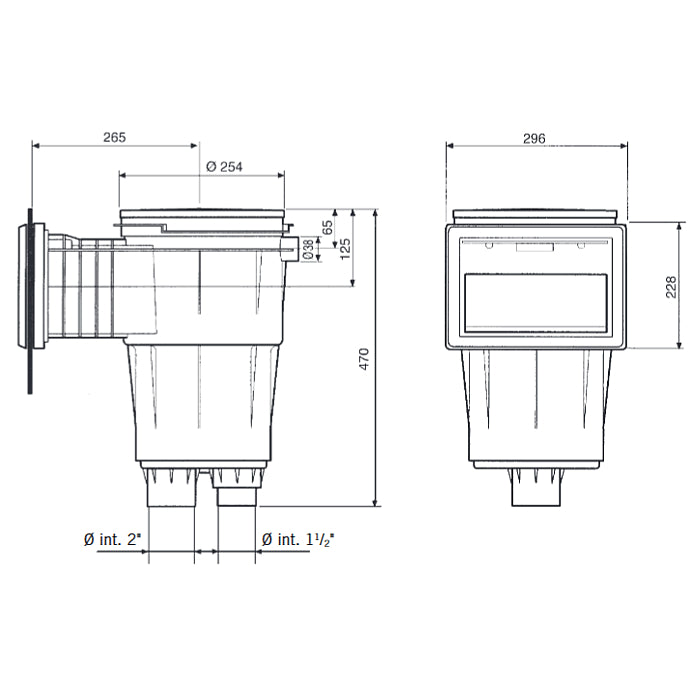 Skimmer a bocca standard in ABS 17,5 Lt per piscina in liner pvc Astralpool dimensioni