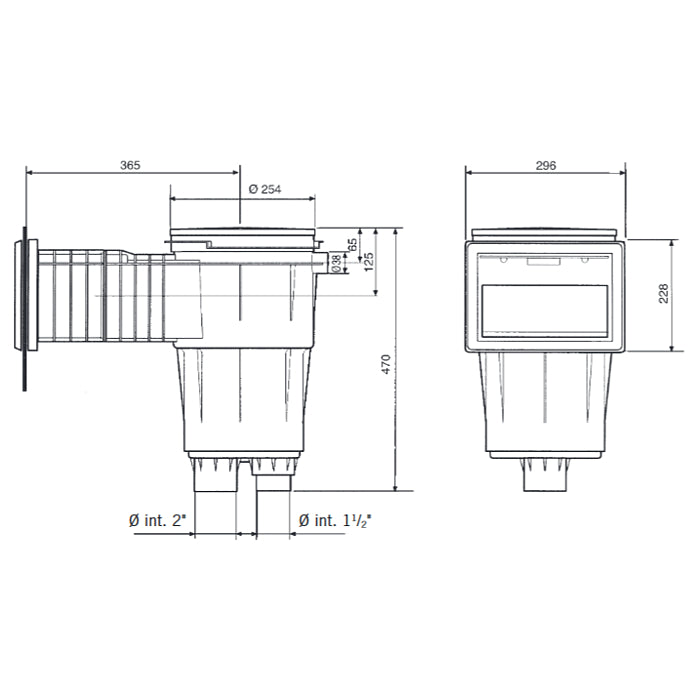 Skimmer a bocca standard con prolunga in ABS 17,5 Lt per piscina in liner pvc Astralpool dimensioni