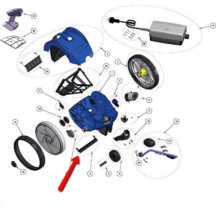 Zodiac W2111A - Spazzola completa per Vortex 1 esploso