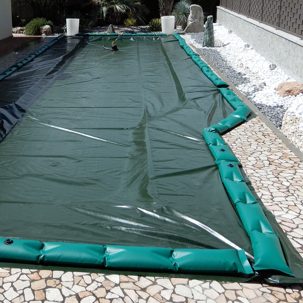 Telo invernale con tubolari antivento antiribaltamento ad appoggio - per piscina 14 X 7 - telo posato