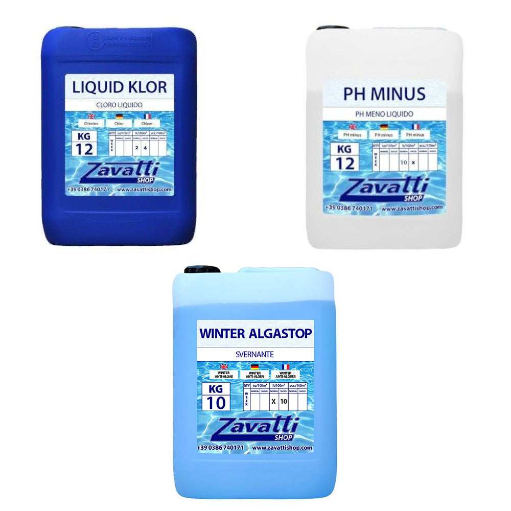 Easy Winter Kit: 12 Lt Liquid Klor + 12 Lt PH minus + 10 lt Winter Algastop